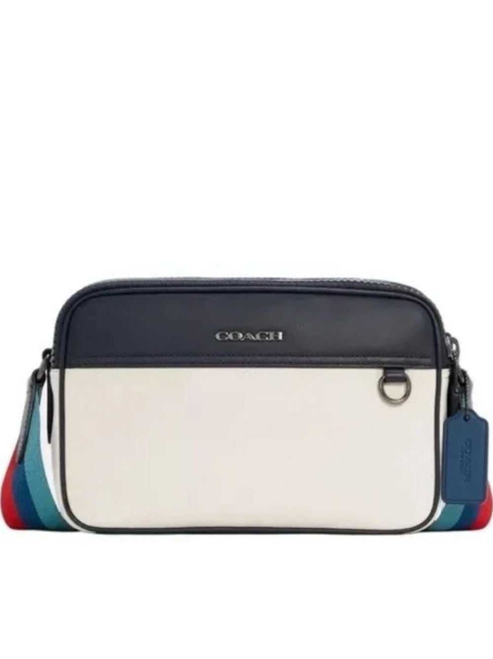 COACH Graham Crossbody Bag Ivory Navy Blue Leather Colorblock Striped Strap